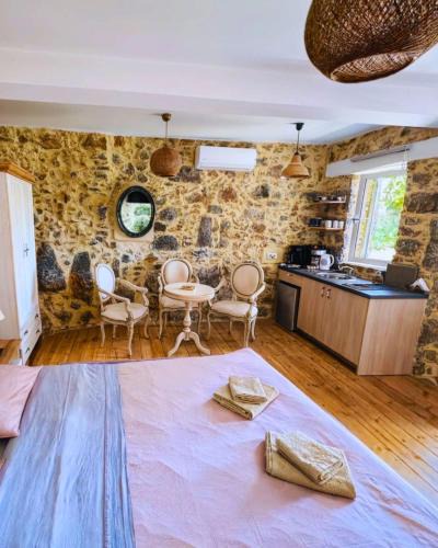 Kato Metochi Apartment | Roza Stone Studio with Private Veranda & Mountain view
