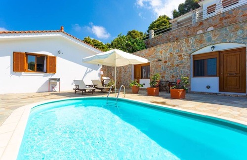 Glossa Villa | Villa Katerina: Private Pool, Sea Views, A/C, WiFi