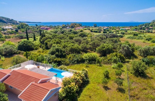 Kateleios Villa | Villa Peach: Large Private Pool, Walk to Beach, Sea Views, A/C, WiFi
