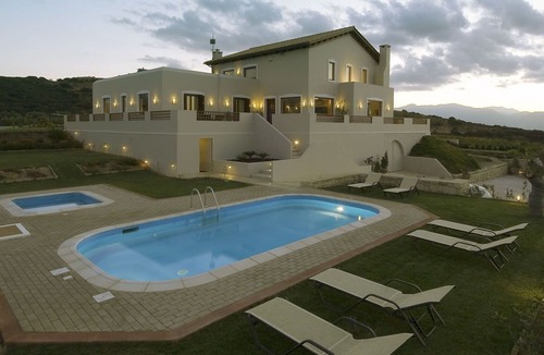 Nikos Kazantzakis Villa | Wonderful private villa for 12 guests with A/C, private pool, WIFI, hot tub, TV, patio and parking