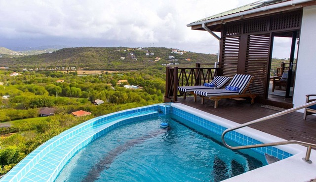 Ocean-view 1BR Orchid Cottage in Cap Estate with private pool, patio & A/C.