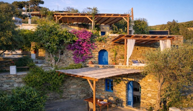 Stone Suite at Kotseli on Andros: Sea & Sunset Views, Pool & Traditional Charm