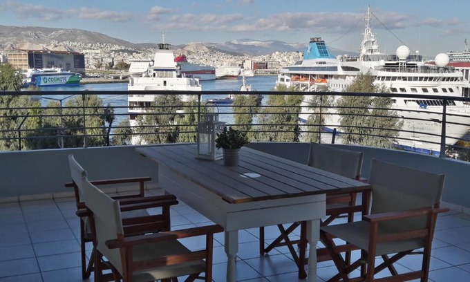 Piraeus Apartment | Chic style 2 bedroom apartment, great views of Piraeus cruise port