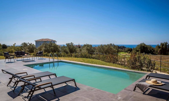 Sarlata Villa | Stylish Single Storey 2-Bed Villa, A/C, Private Pool & Sea Views close to Amenities and Beaches!